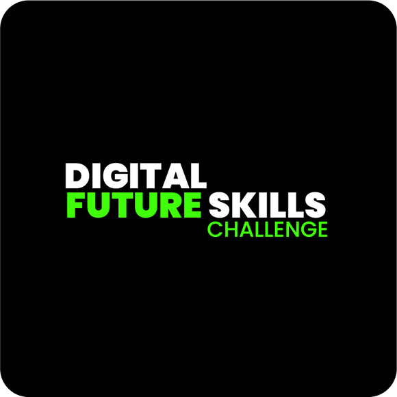 Digital Future Skills Challenge logo in white and green text on a black background.